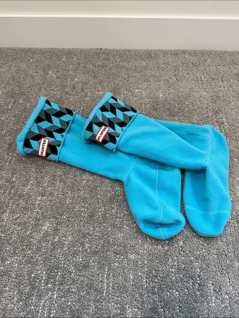 Hunter Turquoise Fleece Socks with Patterned Cuffs